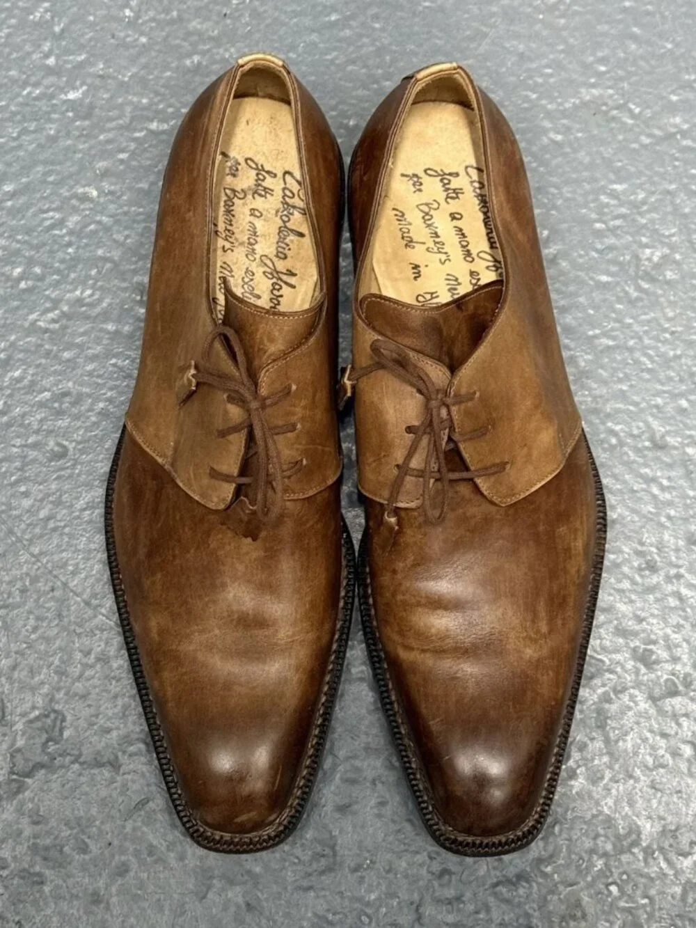 HARRIS FIRENZE 1913 x BARNEYS NY BROWN HANDMADE LEATHER DERBY SHOES